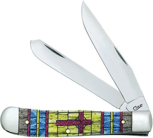 Case Cutlery XX Trapper Stained Glass Cross Folding Pocket Knife 38713