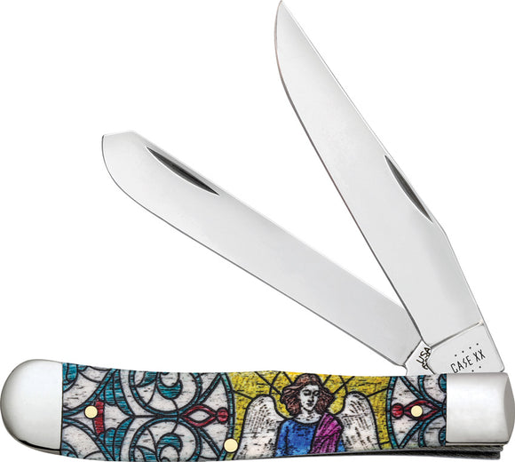 Case Cutlery Trapper Stained Glass Angel Folding Stainless Pocket Knife 38818