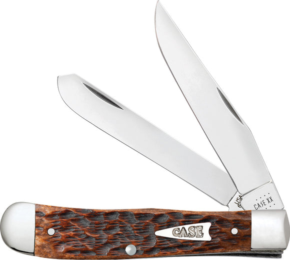 Case Cutlery Trapper Brown Peach Seed Jigged Bone Folding Stainless Pocket Knife 42650