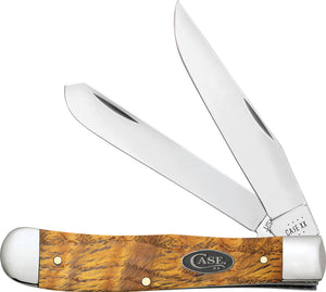 Case Cutlery Trapper Yellow Curly Oak Folding Stainless Pocket Knife 47120