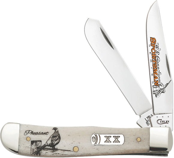 Case XX Sportsman Series Pheasant Trapper White Bone Handle Folding Knife 50431
