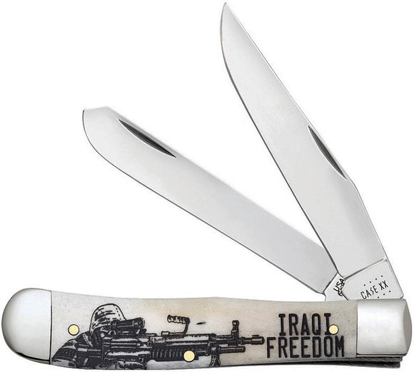 Case XX Cutlery Iraqi Freedom Trapper Natural Bone Folding Pocket Knife 50954