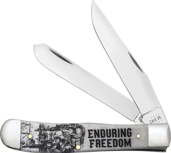 Case XX Cutlery Enduring Freedom Trapper Bone Folding Pocket Knife 50955