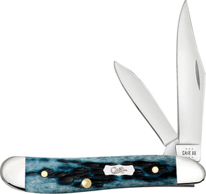 Case Cutlery Peanut Mediterranean Blue Bone Folding Stainless 2 Blade Pocket Knife 51858