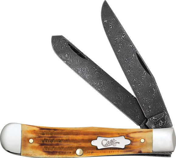 Case Cutlery Trapper Burnt Goldenrod Folding Damascus Pocket Knife 52420