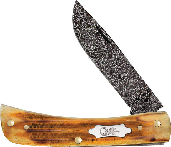 Case Cutlery Sod Buster Jr Burnt Goldenrod Folding Damascus Pocket Knife 52421