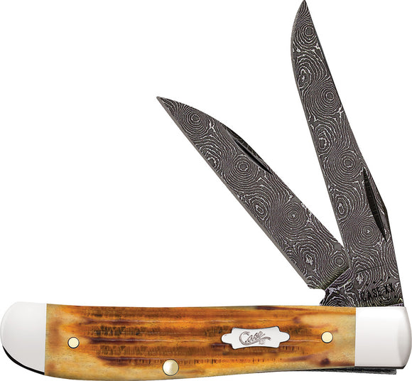 Case Cutlery Mini Trapper Burnt Goldenrod Folding Damascus Pocket Knife 52422