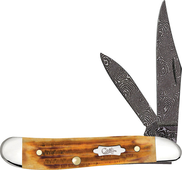 Case Cutlery Peanut Burnt Goldenrod Folding Damascus Pocket Knife 52423