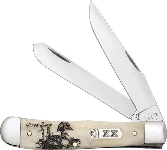 Case Cutlery Sportsman Trapper Wood Duck White Bone Folding Pocket Knife 60573