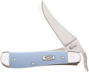 Case XX Ichthus Russlock Linerlock Clip Pt Ice Blue Handle Folding Knife 63541