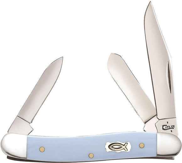 Case Cutlery XX Ichthus Medium Stockman Ice Blue Handle Folding Blades Knife 63544