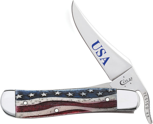 Case Cutlery XX Patriotic Russlock Natural Bone Folding Pocket Knife - 64133