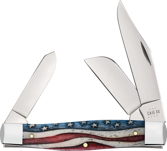 Case Cutlery Large Stockman Star Spangled Bone Folding Stainless Knife 64142