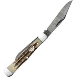 Case Cutlery Swell Center Jack Vintage Bone Folding Damascus Clip Point Pocket Knife 77462