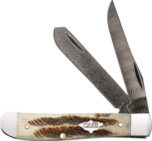 Case Cutlery Mini Trapper Vintage Bone Folding Damascus Steel 2 Blade Pocket Knife 77466