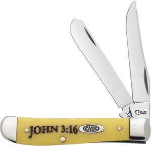 Case Cutlery Religious John 3:16 Yellow 3207SS Folding Pocket Knife Bible 8850