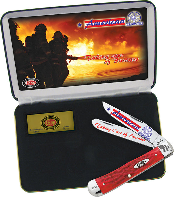 Case Cutlery XX American Firefighter Red Bone Folding Pocket Knife Gift Set - AFF