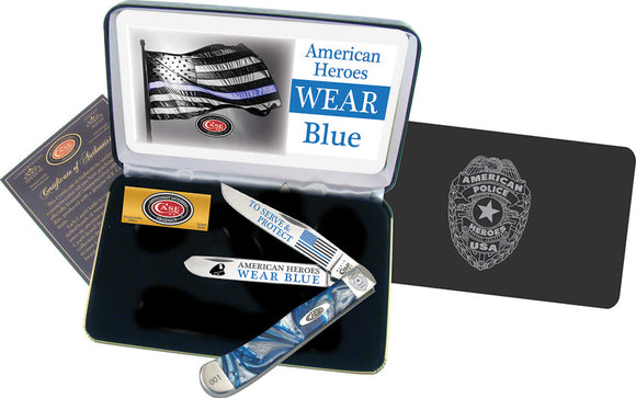 Case Cutlery American Police Trapper Blue Folding Blade Pocket Knife Serialized BCBLUE