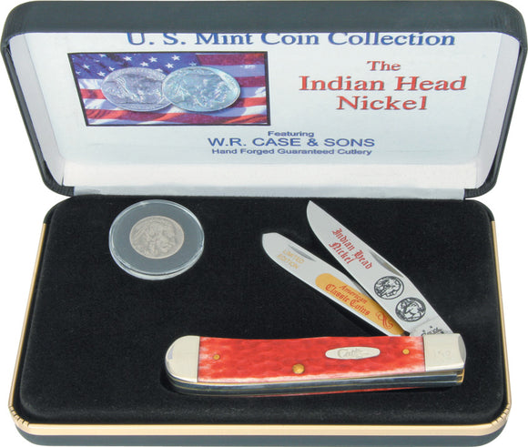 Case Cutlery Indian Head Nickel Trapper Set Folding Pocket Knife Ltd Ed COA IHNR