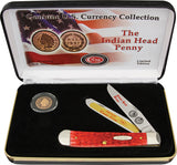 Case Cutlery XX Indian Head Penny Gift Set Red Handle Folding Blades Trapper Knife IHPRPB