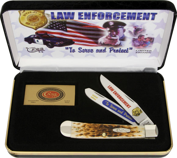 Case Cutlery Law Enforcement Trapper Amber Bone Folding Pocket Knife LE