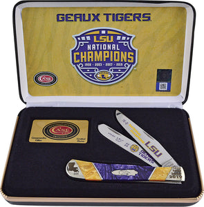 Case Cutlery LSU Champions Trapper Purple/Yellow Folding Pocket Knife LSU19CATPG