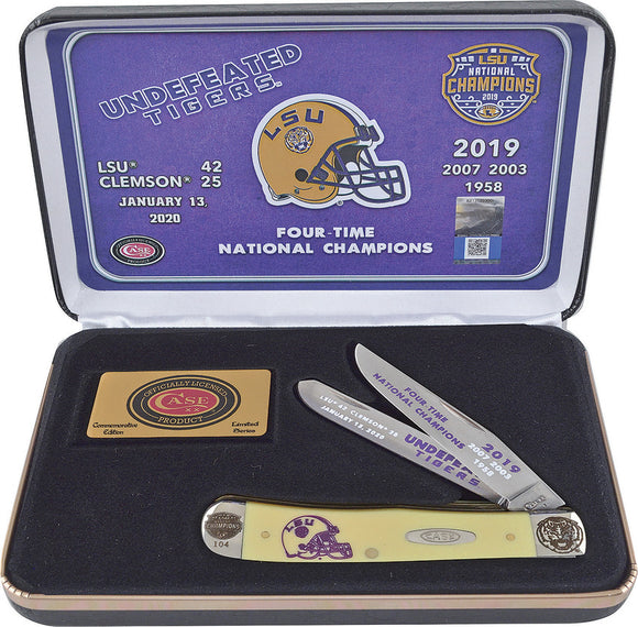 Case Cutlery LSU Champions Trapper Yellow 2 Blade Folding Pocket Knife LSU19CATY