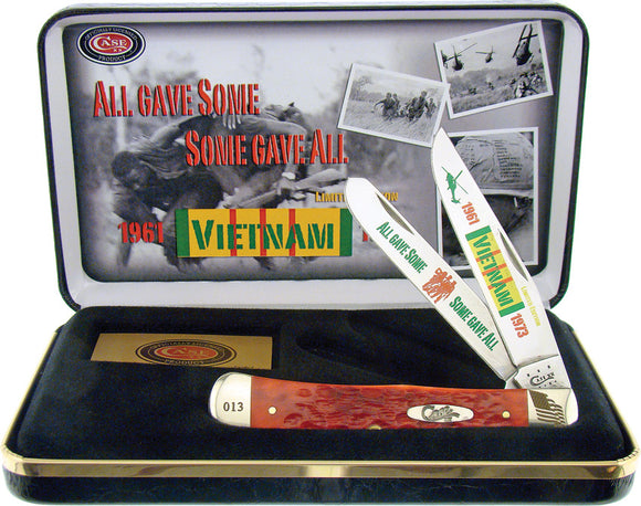 Case XX Vietnam Trapper Stainless Red Jig Bone American Flag Knife Gift Set VIET
