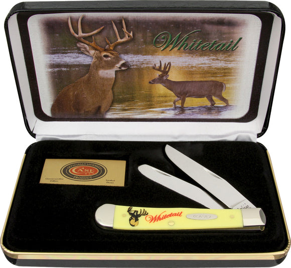 Case XX Whitetail Deer Trapper Yellow Handle Folding Knife w/ Gift Box WTD