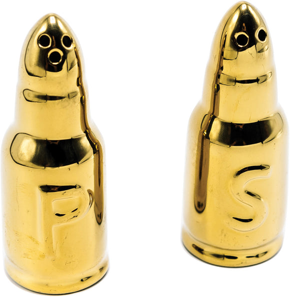 Caliber Gourmet Salt Pepper Gold Finish Ceramic Bullet Shaped Shakers 1036