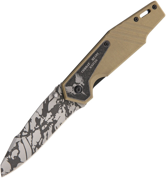 Combat Ready Linerlock A/O Tan G10 Folding Gray Camo Stainless Pocket Knife 335