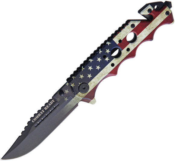 Combat Ready American Flag Linerlock A/O Aluminum Folding Stainless Knife 368
