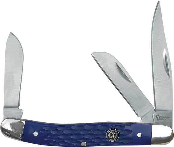 Cattleman's Cutlery Blue Handle Signature Stockman 3Cr13 Folding Knife 0001JBL