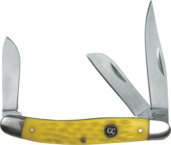 Cattleman's Cutlery Yellow Handle Signature Stockman 3Cr13 Folding Knife 0001JYD