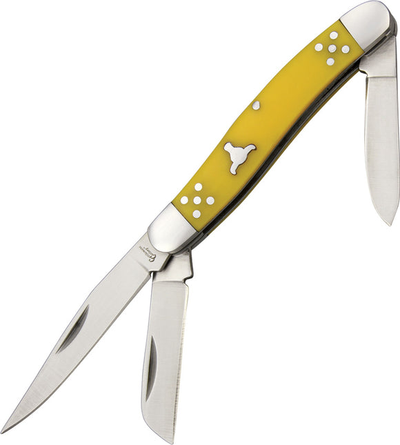 Cattleman's Cutlery Brahma Angus Stockman Yellow Handle Folding Knife 0001YD