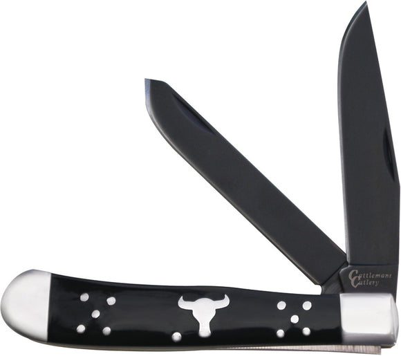 Cattleman's Cutlery Black Angus Trapper Knife Delrin Folding Stainless 0002BD