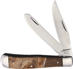 Cattleman's Cutlery Trapper Pocket Knife Burl & Walnut Wood Folding 8Cr13 0002BM