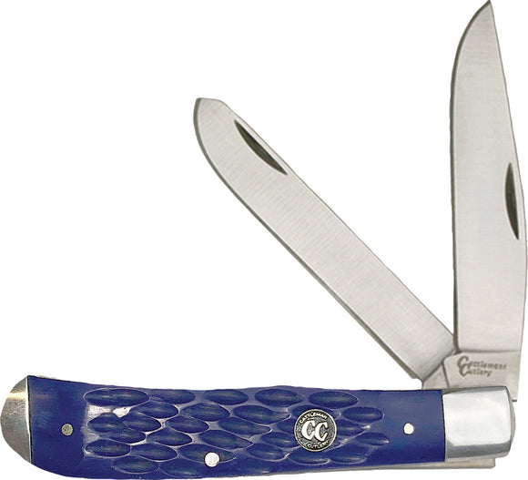 Cattleman's Cutlery Blue Handle Signature Trapper 3Cr13 Folding Knife 0002JBL