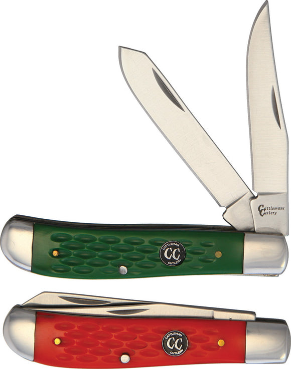 Cattleman's Cutlery 2pc Trapper Folding Pocket Knife Christmas Gift Set 008GRC