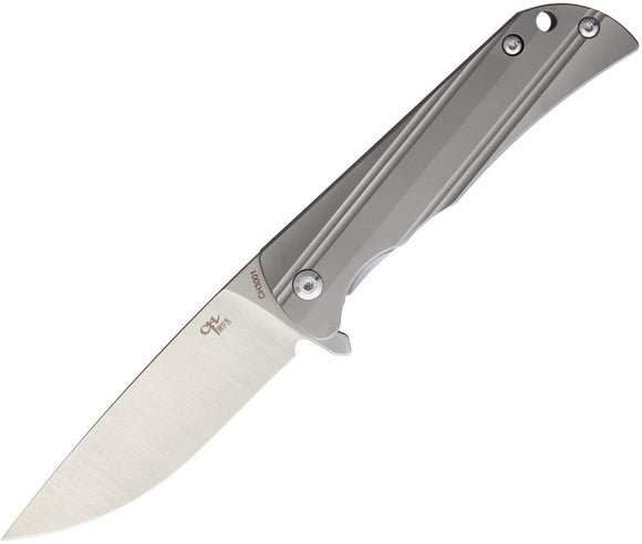 CH Knives Framelock Gray Titanium Folding D2 Steel Drop Point Pocket Knife 3001S