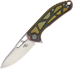 CH KNIVES Titanium Framelock + Carbon Fiber Overlay Folding D2 Knife Flipper 3509