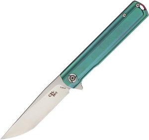 CH KNIVES Titanium Framelock Green Ano Folding AUS 10 Knife Flipper 3513
