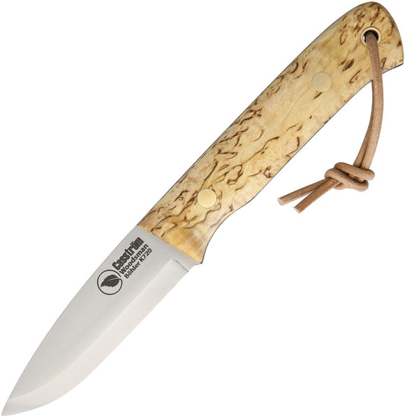 Casstrom Woodsman Curly Birch Bohler K720 Scandi Grind Fixed Knife + Sheath & Firestarter 10824