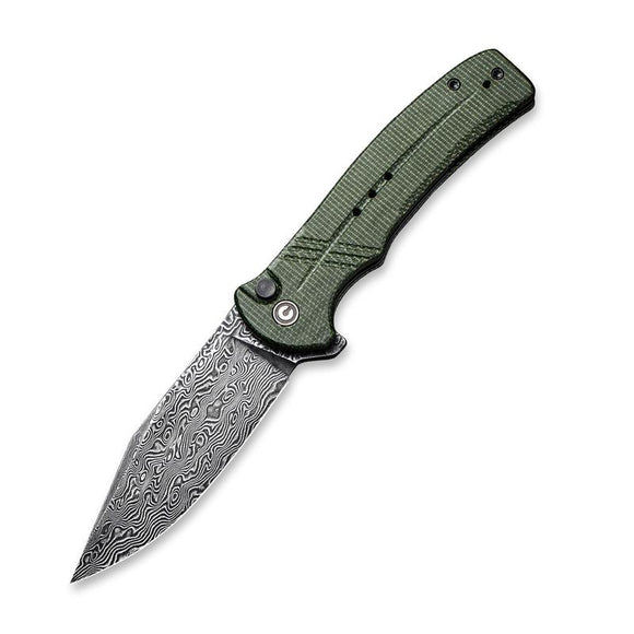 Civivi Cogent Button Lock Green Micarta and Hand Rubbed Damascus Folding Knife 20038dds1