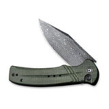 Civivi Cogent Button Lock Green Micarta and Hand Rubbed Damascus Folding Knife 20038dds1