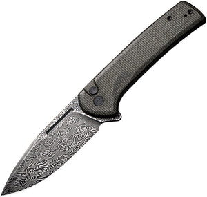 Civivi Conspirator Button Lock Green Micarta Folding Damascus Knife 21006DS1