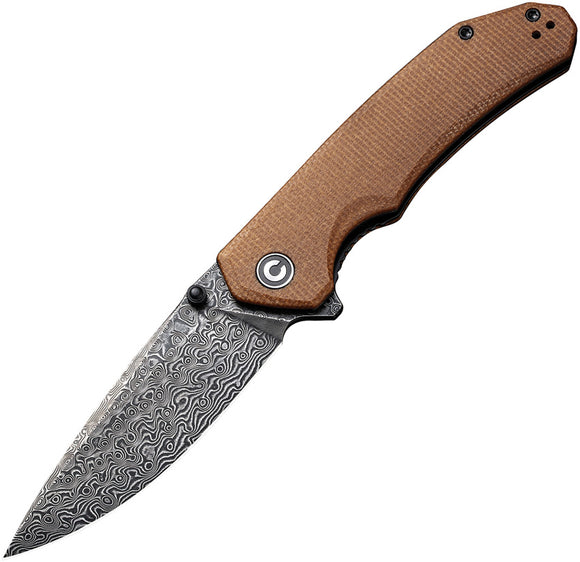 Civivi Brazen Linerlock Brown Micarta Folding Damascus Pocket Knife 2102DS1
