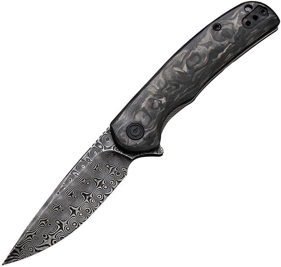 Civivi Nox Black Marble Carbon Fiber Framelock Damascus Folding Knife 2110ds1