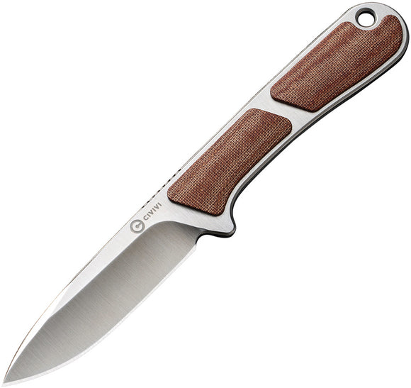 Civivi Mini Elementum Brown Linen Micarta Nitro-V Fixed Blade Neck Knife 230102