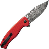 Civivi Stormhowl Button Lock Red Aluminum Folding Damscus Pocket Knife 23040BDS1